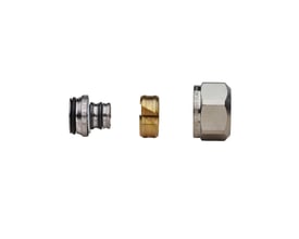 Bonomi omløbersæt til AO fordelerør i 16x1/2 tommer, viser sættets tre dele isoleret på hvid baggrund.