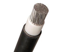 Nexans AXQ kabel med 1x400 mm2 aluminiumsleder, 1 kV, sort med hvid PEX-isolering og sort kappe.