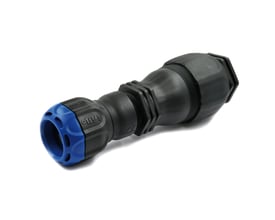 Isiflo Flexi adapter med Sprint-kobling, 27-35x25mm, fremstillet i sort og blå komposit med PN16 trykklasse.