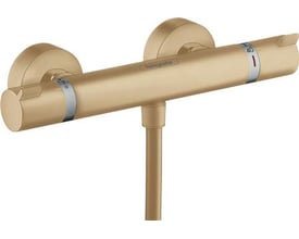 Hansgrohe Ecostat Comfort brusearmatur i børstet bronze, vist frontalt med tydelige markeringer for temperatur og greb.