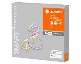 Ledvance Smart+ Neon Flex 5 meter RGB+Tunable White WiFi udendørs flexbånd i original grå emballage med illustration af lysbåndet.