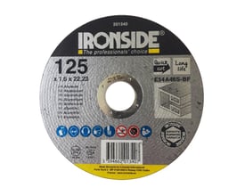 Ironside plan skæreskive til aluminium med 125 mm diameter, 1,6 mm tykkelse og stort centralt hul.
