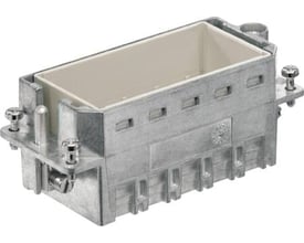 Weidmüller HDC industristik ramme, størrelse 6, i aluminium med plads til 5 moduler og synlige skruer.