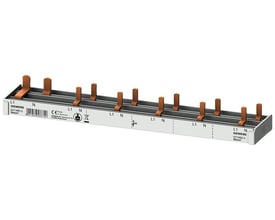 Siemens PIN samleskinne 10mm², model 5ST3685-0, med 12 tilslutningspunkter og tydelige L1/N markeringer for sikker installation.