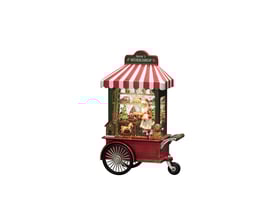 Konstsmide lanterne med juleværksted, nissefigur og legetøj, detaljeret dekoration med varmt hvidt LED lys.