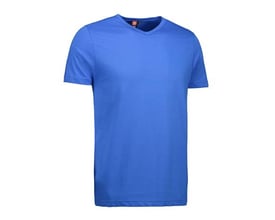 ID Identity T-TIME® T-shirt i azurblå med v-hals og smal halsrib, vist i størrelse S på hvid baggrund.