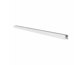 SpectrumLED SHIFT slim track-skinne i hvid aluminium, vist på skrå med den åbne profilende synlig.