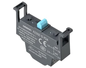 Omron A22N-S-P2A kontaktblok med DPST-NO funktion og push-in klemme, fremstillet i gråt plast.