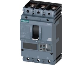 Siemens 3VA21 3-polet maksimalafbryder 40A, 55KA, ETU850 B med digital display og manuel betjeningshåndtag set fra fronten.