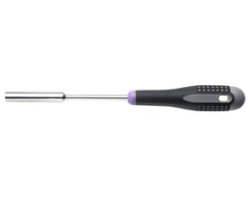 Nærbillede af Bahco ERGO™ topskruetrækker, der viser 12 mm sekskant, forkromet klinge og ergonomisk skaft med Bahco logo.