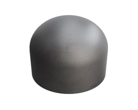 Indura svejse slutmuffe i sort stål med dimensionerne 48,3 mm diameter og 2,6 mm godstykkelse, vist på hvid baggrund.