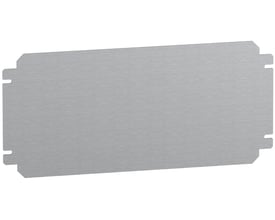 Schneider Electric montageplade i galvaniseret stål med målene 200 x 400mm og udskæringer i siderne.