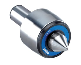 Rullehjørne HZA25 fra Röhm med cylindrisk skaft, der har en diameter på 25 mm, og en 60-graders spids. Blå ring med mærkenavn tydeligt synlig.