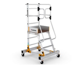 Mobil platform VISTA med 3+1 trin og selvlukkende indgang, vist isoleret på hvid baggrund.