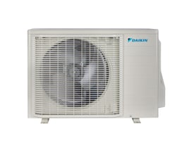 Daikin Nepura Perfera 40 luft til luft-varmepumpens udedel set forfra med stor ventilatorrist og Daikin-logo.