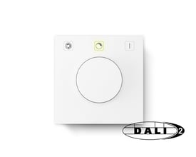 Jumitech DALI-2 potentiometer PS70MA, hvid, med drejeknap til lysstyring og tre tryk til RGB og scener.
