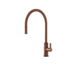 Lavabo Alkymist 587 RS højt køkkenarmatur i kobber med buet C-tud, udtræk og enkelt greb.