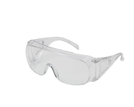 Activewear Visitor 4000 sikkerhedsbrille med klar linse, vist skråt forfra med brede, gennemsigtige brillestænger.