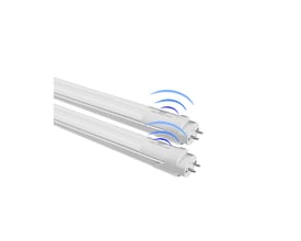 LEDlife SENS120M T8 LED-rør med G13-fatning og mikrobølgesensor, vist skråt med blå bølger, 18 W og 4000 K.