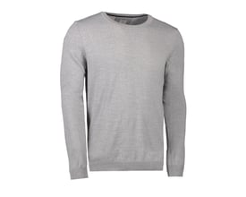 Syner af Seven Seas the knit S650 pullover i lys grå melange, der viser detaljer ved skulder og halsudskæring.