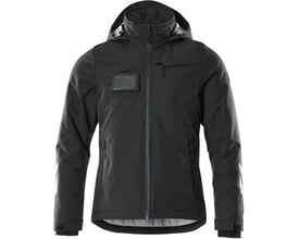 Sort Snickers Workwear vinterjakke Accelerate med aftagelig hætte, lynlås og lommer, detaljer med refleksprint på ærmet.