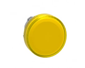 Schneider Electric ZB4/XB4 LED lampehoved med gul linse og 22mm diameter, vist på hvid baggrund.