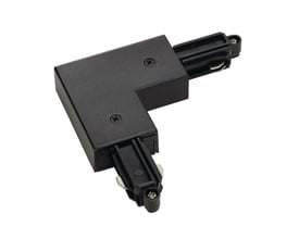 SLV 1-faset hjørnesamling i sort polycarbonat til påbygningsskinne, viser indvendig jordforbindelse.