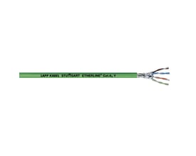 Lapp ETHERLINE® Cat.6A Y industrielt Ethernet-kabel, grønt, 500 MHz S/FTP med afskærmet PVC-kappe.
