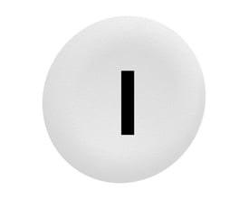 Schneider Electric løs trykflade i hvid med sort "I" symbol til Ø30 mm flush trykknaphoveder på hvid baggrund.