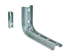 Nærbillede af Wibe Vægkonsol Omega SO-200 Zinc+ og dens tilhørende afstiver på hvid baggrund.