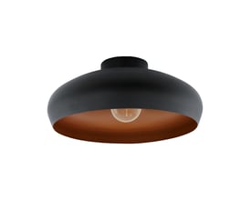 EGLO Mogano loftlampe i sort metal med kobberfarvet inderside, diameter 400 mm og synlig lyskilde.
