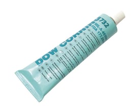 DOWSIL 732 silikonelim i klar 90ml tube med hvid prop og blå skrift, viser produktnavn og godkendelser.