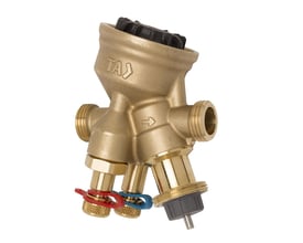 IMI TA-Modulator trykdifferensregulator i ametal med 3/4" gevind og DN15, viser måle- og tilslutningsnipler.