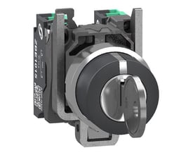 Schneider Electric nøgleafbryder med Ronis 455 nøgle og 2xNO push-in kontaktelementer set forfra.