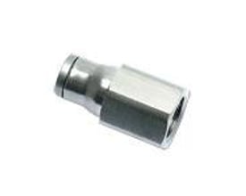 Parker Legris enkelt union 3614 med Ø10mm og 3/8" indvendigt gevind i kemisk forniklet messing, vist på hvid baggrund.