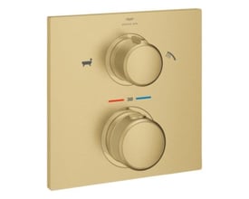 Grohe Allure New Rapido T indbygningstermostat med to runde greb og frontplade i børstet Cool Sunrise.