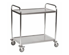 Handy Transportvogne bordvogn i rustfrit stål med 2 hylder og 4 drejelige hjul, hvoraf to har bremser.