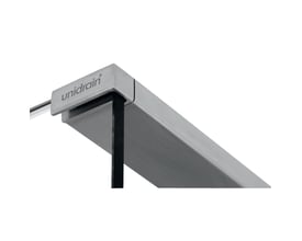 Unidrain GlassLine topstang i børstet stål med venstrevendt montering på 1200 mm brusevæg.