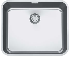 Franke LAX 210-50 køkkenvask i rustfrit stål, med fokus på det firkantede design og det skinnende materiale.