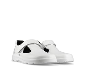 Et par hvide Sika Footwear Optimax sandaler med velcro lukning, størrelse 45, vist på en hvid baggrund.