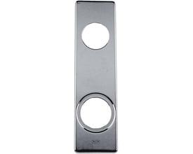 Ruko langskilt 4291-70K fra Assa Abloy set forfra med to runde åbninger og en blank, grå overflade.