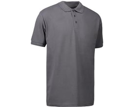 ID Identity poloshirt i sølvgrå, størrelse 5XL, med korte ærmer og knaplukning foran.