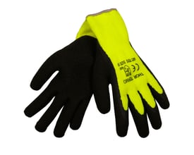 Boisen Safety Thor Grip Termo arbejdshandsker i str. 8, med sort latex-belægning og neongul strikket overhånd.