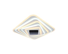 V-TAC 150W LED loftlampe, 50x50x7cm, med en moderne, drejet firkantet design i hvid og gul.