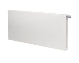 Purmo Plan Ventil FCV33 radiator, 900x900mm, hvid, med synlig integreret ventil og termostat på højre side.