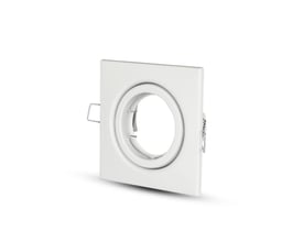 V-TAC GU10 indbygget kvadratisk loftspot i hvidt ferrum materiale med justerbare clips på hvid baggrund.