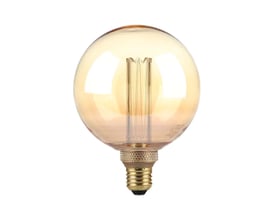 V-TAC G125 LED ART kultrådspære med E27 fatning og ravfarvet glas på hvid baggrund.