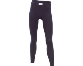 Mascot Crossover Alta termounderbukser i marineblå, størrelse M, med fokus på gylpen og den svedtransporterende COOLMAX® PRO polyester.