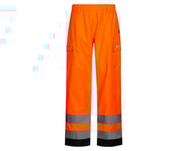 Lyngsøe Rainwear regnbuks FOX6052 i str. L, orange med sorte detaljer og refleksbånd nederst på benene.