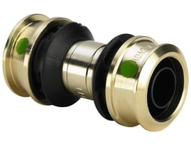 Nærbillede af Viega Raxofix koblingens SC-Contur markering og siliciumbronze materiale.